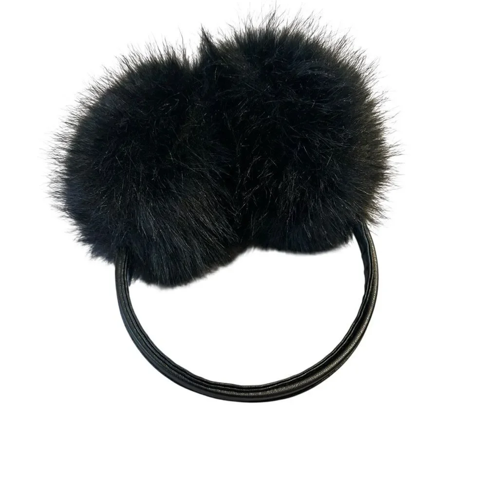 Universal Thread Faux Fur Fuzzy Earmuff Black Faux Leather One Size